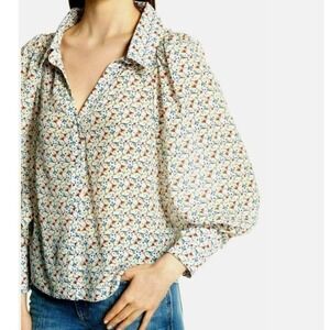 Alice + Olivia Salome 100% Silk Long Sleeve Blouse Cocktails Size S Collared